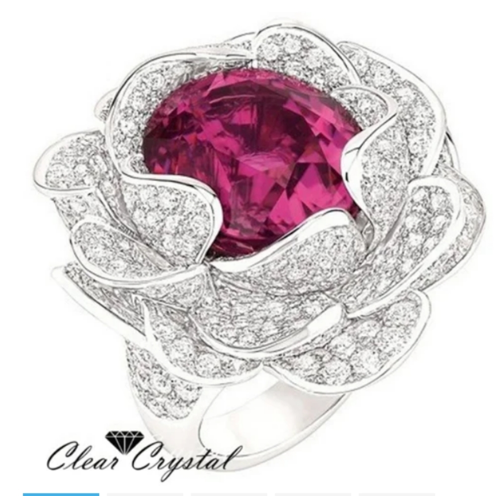 Clear Crystal and Red Rose shape Ring